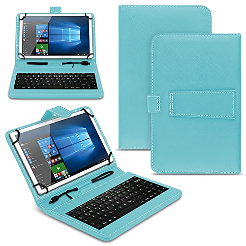 NAUC Tablet Hülle kompatibel für Amazon Fire HD 10 / Plus 2021 Tasche Tastatur Universal Schutzhülle Keyboard QWERTZ Layout, Farben:Türkis
