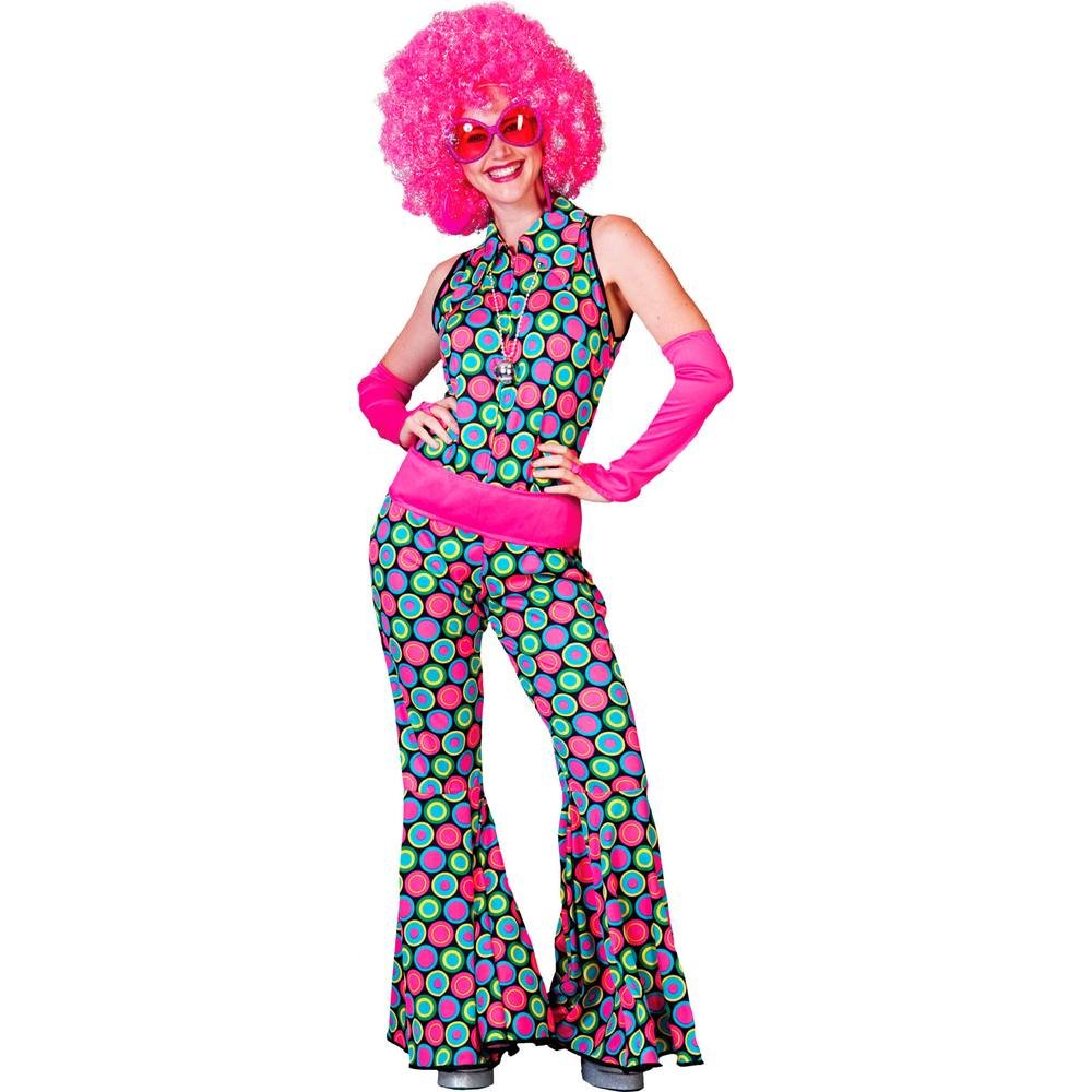 Polka Dot Anzug für Damen Gr. 44 46 - Schöner Jumpsuit im 70er Jahre Hippie Retro Stil für Karneval oder Mottoparty