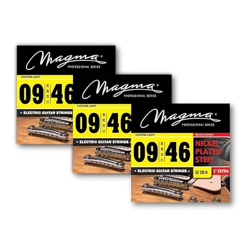 Magma Custom E-Gitarrensaiten – vernickelte Stahlsaiten 0,9 Zoll – 0,46 Zoll (09, 11, 16, 26, 36, 46) – (GE130N), 3 Sets