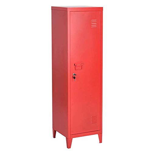 Bakaji Kleiderschrank aus Metall, Tür mit Schlüssel, 3 Fächer innen, Maße 138 x 38,5 x 38,5 cm (rot)