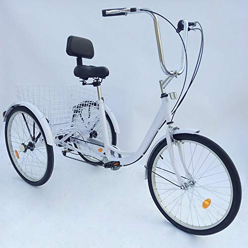 MINUS ONE Dreirad für Erwachsene Erwachsenen Dreirad Fahrrad mit 3 Rädern Seniorenrad Lastenfahrrad 24" 6-Gang-Schaltung Shimano (Weiß ohne Licht)