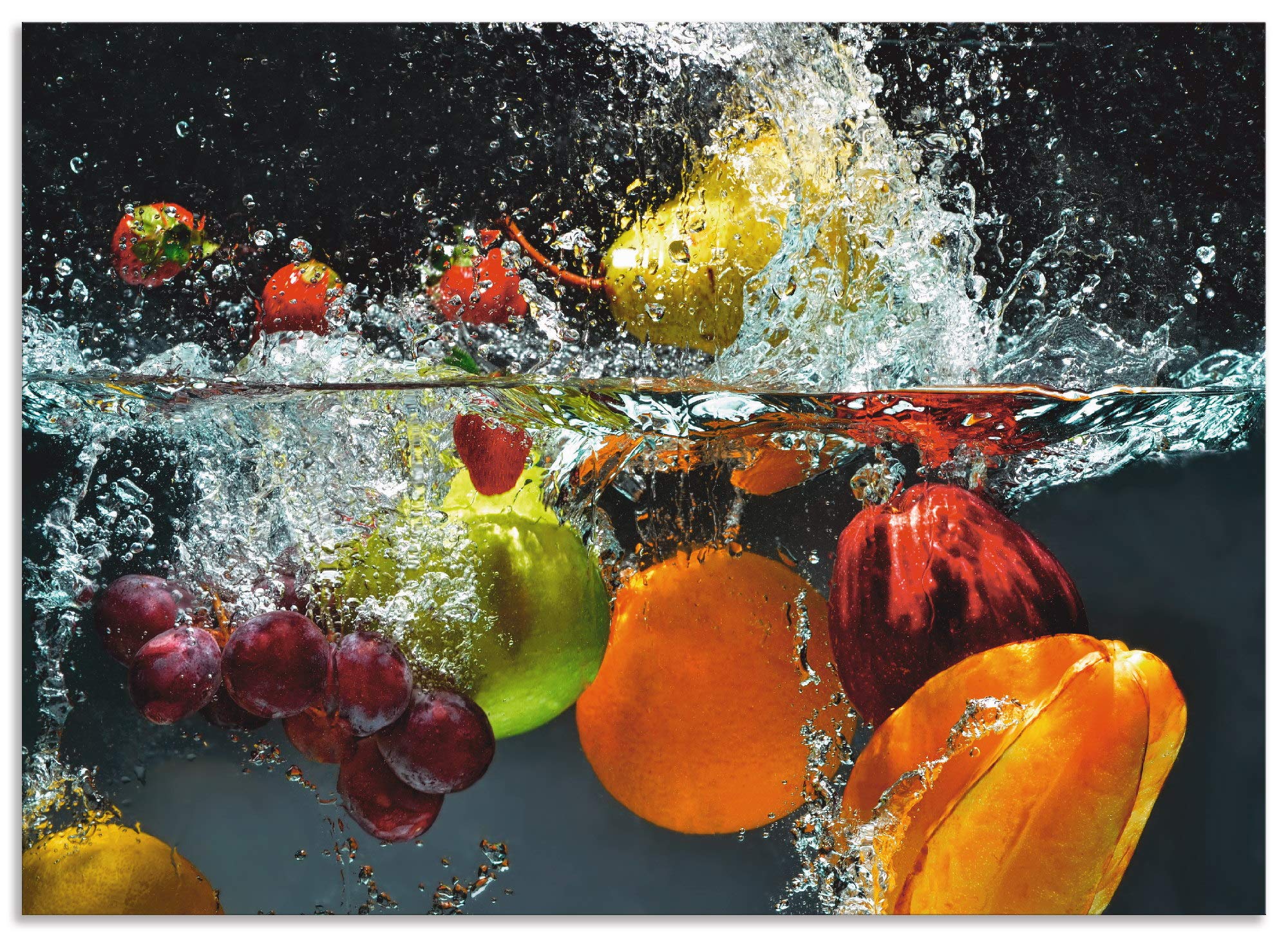 ARTland Spritzschutz Küche aus Alu für Herd Spüle 70x50 cm (BxH) Küchenrückwand mit Motiv Essen Obst Früchte unter Wasser Erbeeren Trauben Orange S6JP