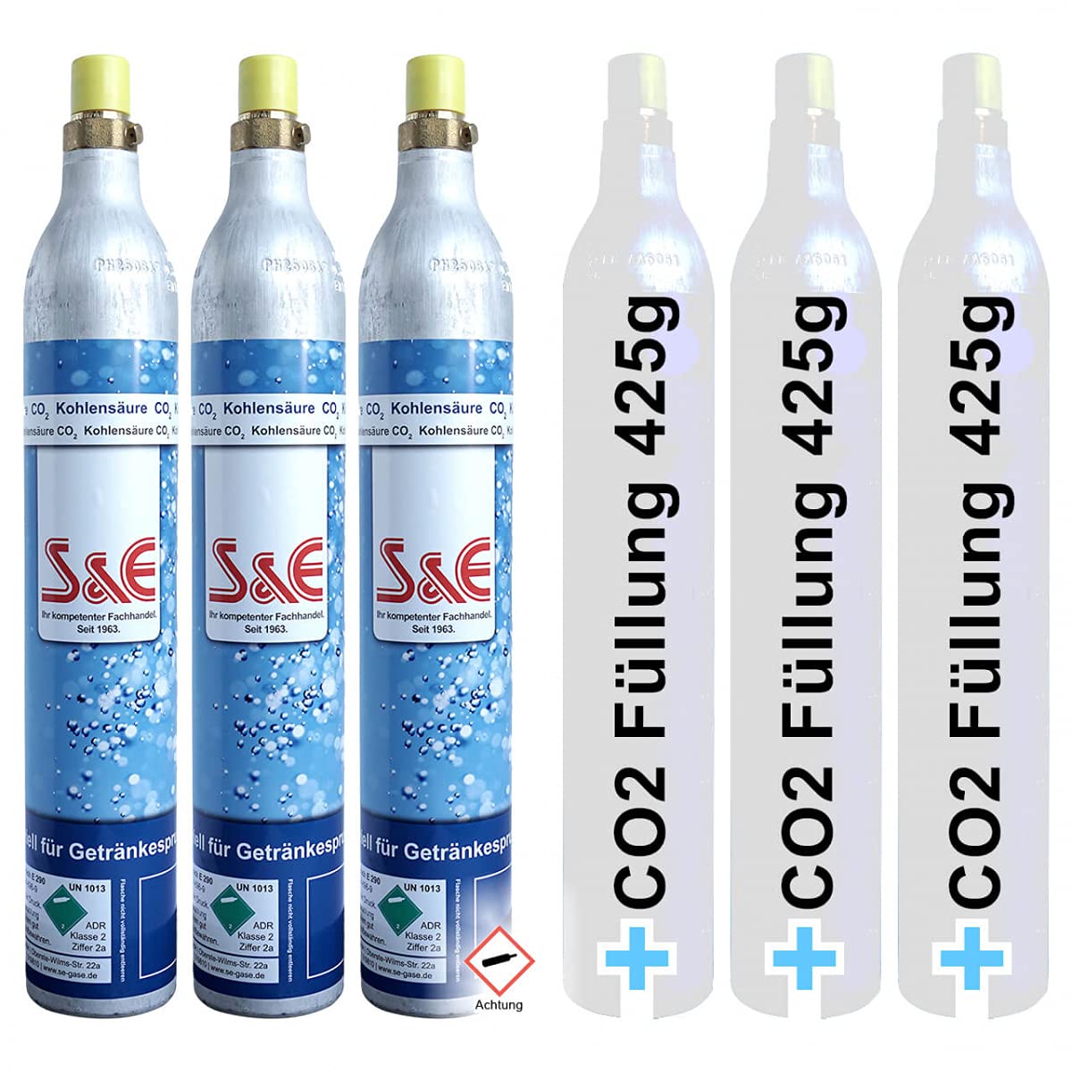 3 x CO2 Zylinder Kohlensäure 425 g Flasche inkl. Füllung bis zu je 60 L f. Soda-Stream Wasser-Maxx