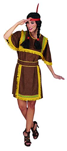 Andrea-Moden Damen-Kostüm Indianerin-Kleid mit Schürze Erwachsenenkostüme, Braun Gelb, 48/50
