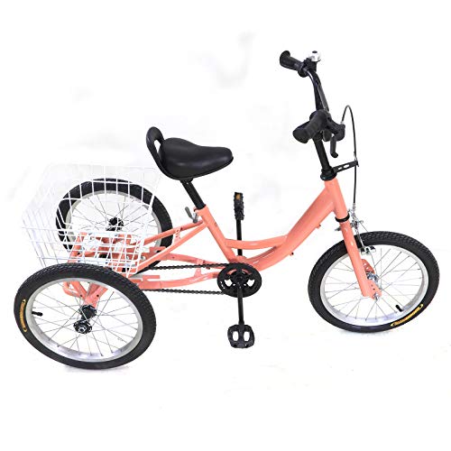 Ethedeal Dreirad Fahrrad 16 Zoll Singlespeed 3-Rad Fahrrad, Kinderdreirad mit Einkaufskorb 7-10 Jahre, zum Reisen, Reiten und Einkaufen (Hellorange)