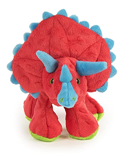 goDog Dinos Triceratops Hundespielzeug mit Kauschutz-Technologie, Plüsch, quietschend, groß, Rot