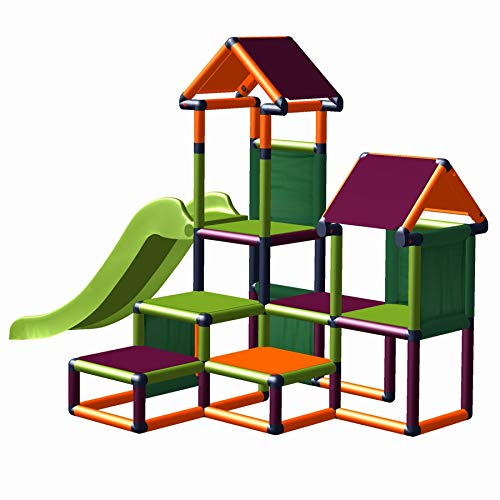 move and stic Spielturm Kletterturm Gesa mit Rutsche für Kleinkinder mit Kriechtunnel Mas (apfelgrün orange brombeer)