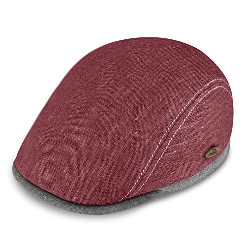 fiebig Woolton Flatcap | Schiebermütze aus Leinen mit Baumwollfutter | Zweifarbige Schirmmütze mit Kontrastnähten | Made in Italy (57, Burgundy)