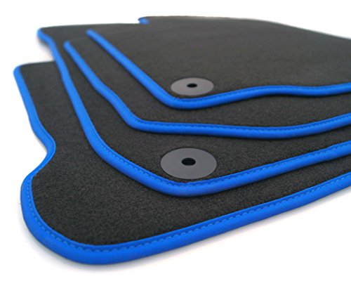 Fußmatten Golf 4 IV Bora (Velours) Premium Automatten 4-teilig, Schwarz mit blauen Nubuk Rand