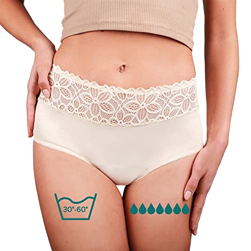 Taynie Deluxe ultra Periodenunterwäsche, auslaufsichere & atmungsaktive Periodenslips - ersetzt 7 Tampons, Tragedauer bis 12 Std., waschbar bis 60°C (40, Beige)