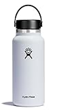 HYDRO FLASK - Trinkflasche 946ml (32oz) - Isolierte Wasserflasche aus Edelstahl - Sportflasche mit auslaufsicherem Flex Cap-Deckel & Gurt - Thermoflasche Spülmaschinenfest - Größe Öffnung - White