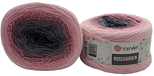 YarnArt Rosegarden, 500 Gramm Bobbel Wolle Farbverlauf, 100% Baumwolle, Bobble Strickwolle Mehrfarbig (rosa grau 313)