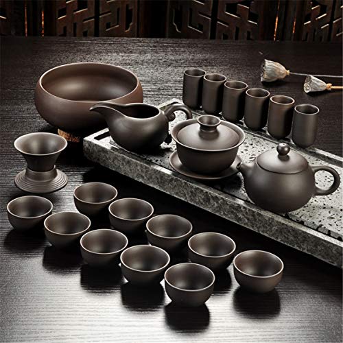 HELLOYOUNG Yixing Lila Sand Tee Set schwarz/rot Keramik Kung Fu Teekanne, handgemachte Lila Sand Teekanne Teetasse Gaiwan Terrine Tee Zeremonie (02)