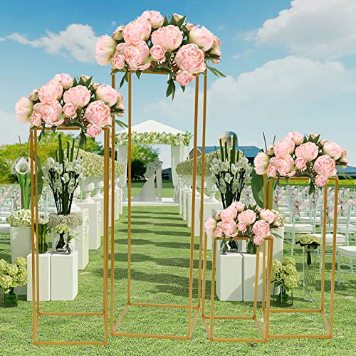4 Stück Hochzeit Blumenständer, Metall Blumenhalter Blumensäule Blumenvase Display Rack Bodenvasen Pflanzenständer für Zuhause Party Hochzeit, Gold (40cm,60cm,80cm,100cm)