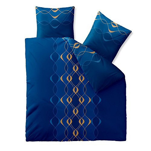 CelinaTex Fashion Bettwäsche 200 x 220 cm 3teilig Baumwolle Leah Wellen Blau Gold