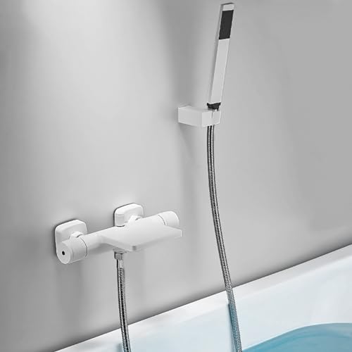 Mischbatterie Badewanne mit Brause, Badewannenarmatur Wasserfall Messing Badewannen Duscharmatur-Weiß