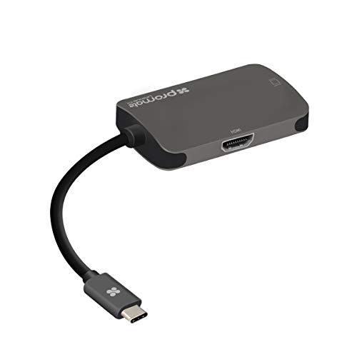 Promate USB-C für Display-Port-Adapter, tragbarer Typ-C Multi-Display-Videokonverter mit Zwei Bildschirmen, 4K-HDMI-Port und 1080p-VGA-Adapter für Typ-C -fähige Geräte, UniHub-C4, Grau