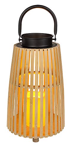 Naturfarbene Bambus-Laterne mit LED-Kerze & Henkel, ca. 19,5 x 32,5 cm