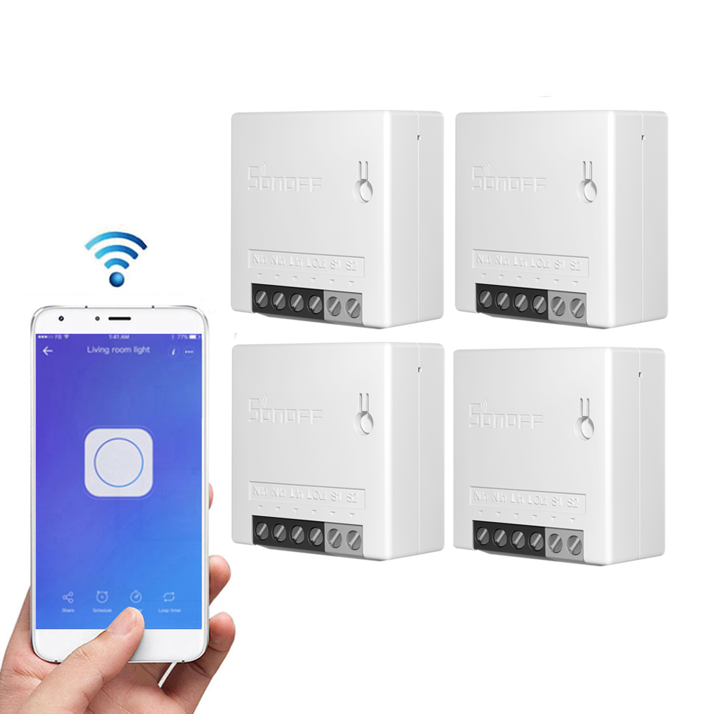 4pcs SONOFF MiniR2 Zweiwege-Smart-Switch 10A AC100-240V Funktioniert mit Amazon Alexa Google Home Assistant Nest unterst