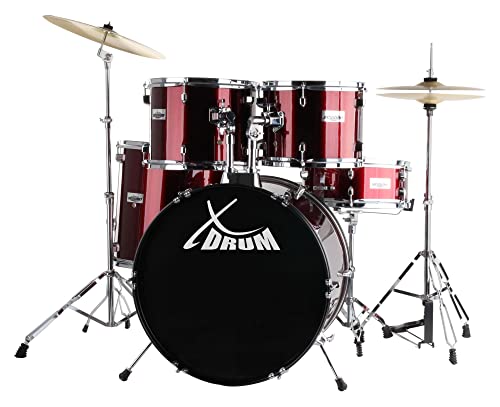 XDrum Semi (Schlagzeug Komplettset und Drumschool inkl. DVD) rot