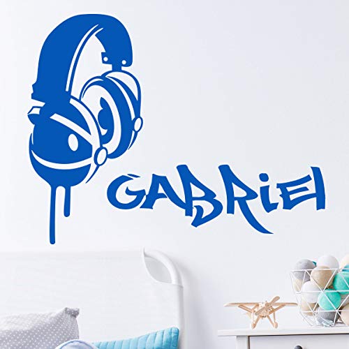 Personalisierte Vornamens-Sticker | Sticker Musik Graffiti - Wanddekoration Kinderzimmer | 2 Bögen à 25 x 10 cm und 50 x 30 cm - Marineblau