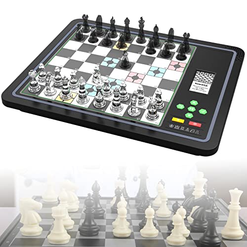TOTLAC Elektronisches Schachspiel, Doppelkampf-Computerschachspiel mit intelligenter Stimme und Kontrollleuchte, 3 Modi, elektronische Schachbrettspiele, Familienspiel mit Doppelkönigin