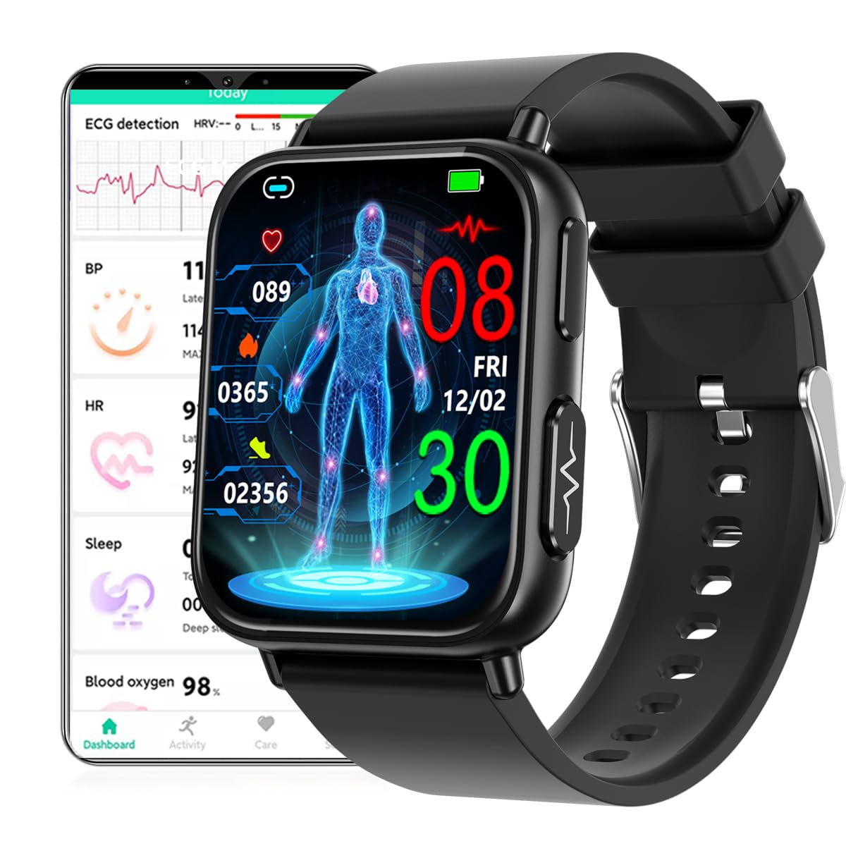 DigiKuber Smartwatch EKG Herren, IP68 wasserdichte Damen Smart Watch mit Herzfrequenz SPO2 Schrittzähler Blutdruck Schlafmonitor für Android iOS