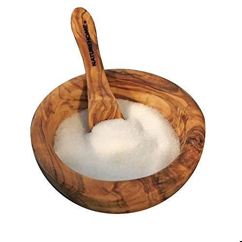 NATUREHOME Zuckerschale mit Löffel aus Olivenholz für Kristall Zucker oder Würfel Zucker Zuckerdose aus Holz mit Löffel ohne Deckel