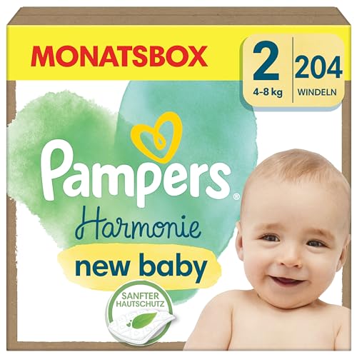 Pampers Harmonie Baby Windeln Größe 2, 204 Windeln, 4kg-8kg