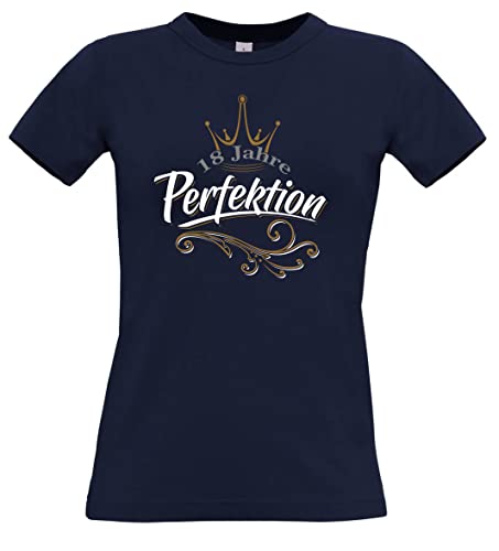 Geburtstagsgeschenk für Frauen : 18 Jahre Perfektion - Damen Geschenk T-Shirt zum 18. Geburtstag - Tshirt für Beste Freundin Volljährigkeit (Slim Fit Navy M)