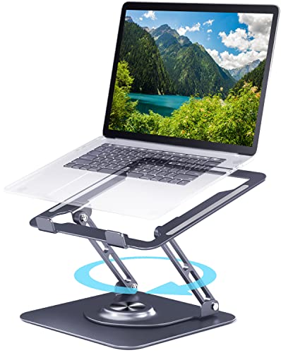 Laptop Ständer für Schreibtisch 360°Drehbarer Sockel, Ergonomischer Laptopständer aus Aluminium für den Schreibtisch , Kompatibel mit MacBook Air/Pro und Anderen 10-17" Laptop Halterung（grau）