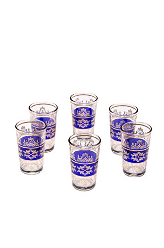 Orientalische verzierte Teegläser Set 6 Gläser Marrakesch Blau Gold | Marokkanische Tee Gläser Set 6 teilig Deko orientalisch | 6 x Orientalisches Marokkanisches Teeglas verziert | Farben auswahl