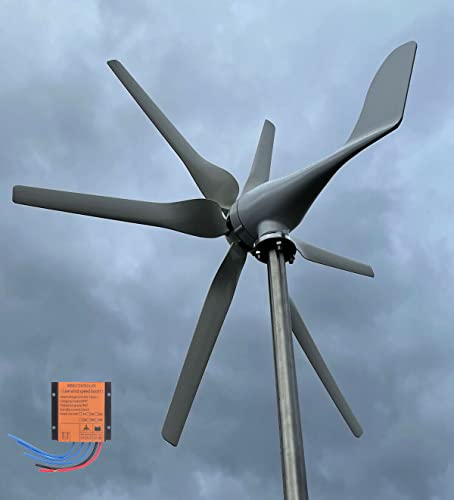 Genway Windturbogenerator,800W Kleine Windkraftanlage Mit 6 Blättern Für Industrielle Energiegeräte Windmühle Power Kits 12V 24V 48V mit MPPT Laderegler (48V)