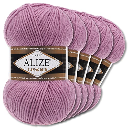 Alize 5 x 100 g Lanagold Wolle | 53 Auswahl | Stricken Häkeln Wolle (28 | Rose)