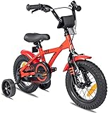 Prometheus Kinderfahrrad 12 Zoll Jungen mit Stützräder ab 3 Jahre Mädchen Rücktritt 12zoll BMX Modell 2021 in Rot Schwarz