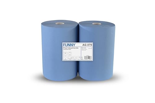 Funny AG-079 Putzpapierrollen, 3 lagig, Recycling Blau, Circa 36 cm, 500 Blatt, 2 Stück