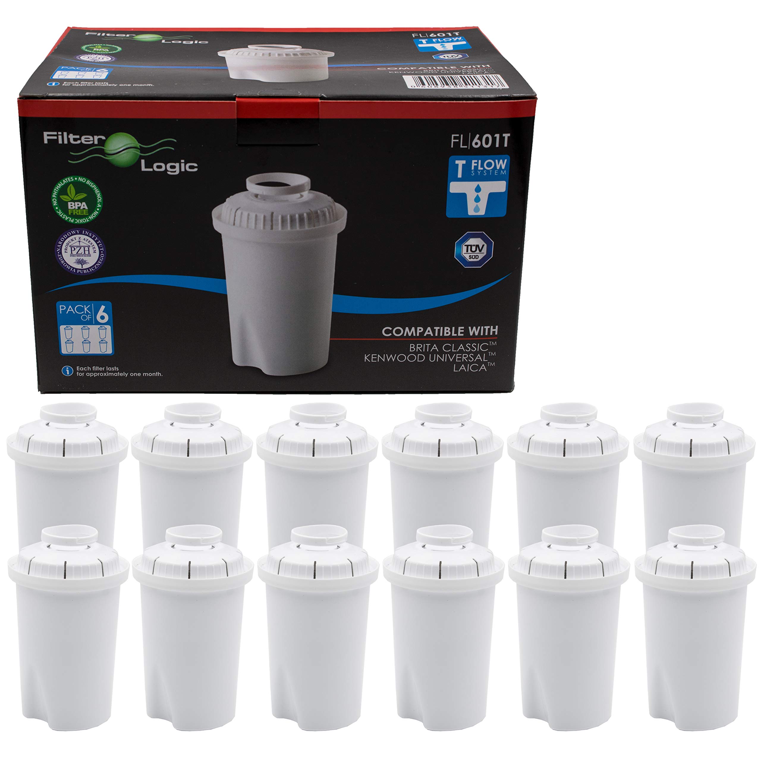 FilterLogic FL601T | 12er Pack Wasserfilterkartuschen kompatibel mit Brita Classic Wasserfilterkannen/Tischwasserfilter Wasserfilter Filterkartuschen Kartuschen