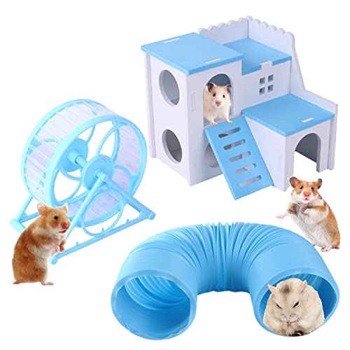 Bestlle 3 Pcs Hamster-Spielzeug-Set - Haustier Kleintierversteck Hamsterhaus | Hamsterspielzeug Spielspielzeug mit Radtunnelvilla für Kleintiere wie Zwerghamster und Maus