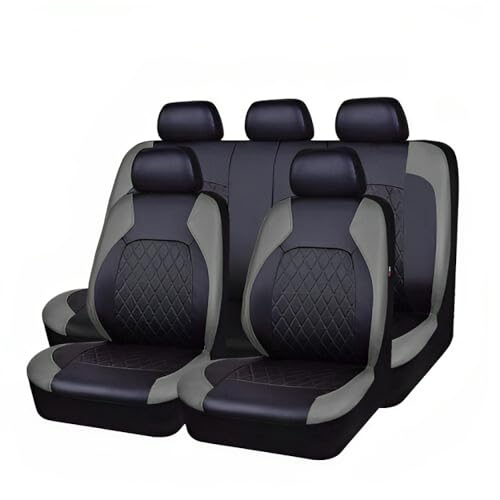 9 Stück Auto Leder Sitzbezüge Set, für VW Taigo SUV 2021 2022 2023+ Wasserdicht Schonbezug für Vordersitze und Rücksitze,D Grey
