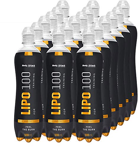 Body Attack Lipo 100 Drink, Premium Fatburner Drink für schnelles Abnehmen zum Sport & als Diät Support, zuckerfrei mit Koffein, Taurin & L-Carnitine, Made in Germany, (18x 500ml + Pfand) (Grapefruit)