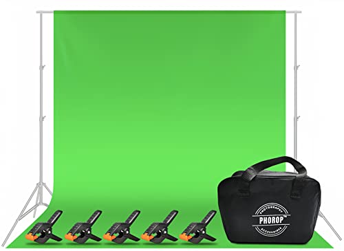 Phorop™ | Greenscreen Fotohintergrund [2,9 x 2,0m] Mit 5 Klemmen - Faltbares Green Screen Tuch Stoff Grün Höhe Qualität [100% Polyester] - Fotografie Greenwall Set Fotostudio Hintergrundsystem