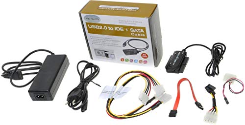 PremiumCord USB 2.0 auf IDE + SATA Adapter mit Kabeln und Netzteil, Rote/grüne LED, Unterstützt USB 2.0 High Speed, SATA, SATA II, IDE, IDE 44-Pin, ku2ides