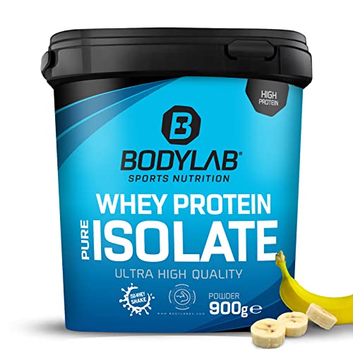 Whey Protein Isolate 900g Banane Bodylab24, Eiweißpulver aus Whey Isolat, Whey Protein-Pulver kann den Muskelaufbau unterstützen, konzentriertes Iso-Whey-Protein frei von Aspartam