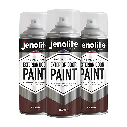 Jenolite RAL 8017 Farbspray für Außentüren, Metall, Holz, Türen und Garagentore, Braun, 3 x 400 ml