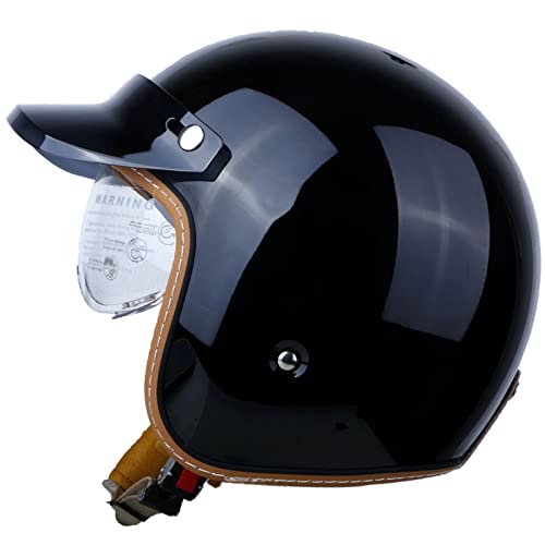 Jethelm mit Visier-Hochwertiger Motorradhelm, ECE-Zertifiziert für Herren und Damen,Moped, Mofa, Scooter und Roller - Retro Helm Design, Halbschalenhelm (55-63cm)