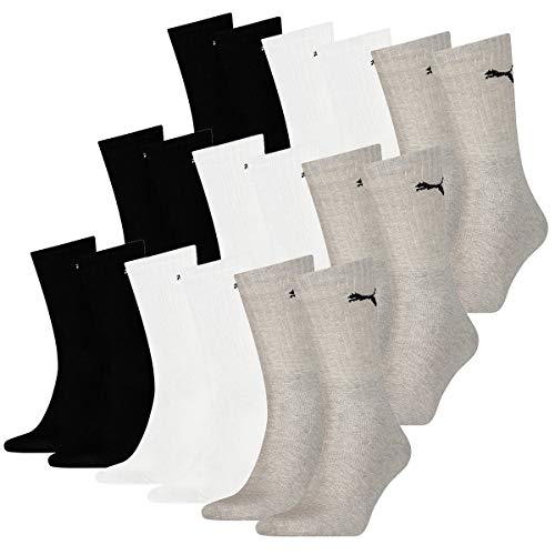 Puma 18 Paar Socken Cush Crew Sportsocken Tennis Socken Unisex, Socken & Strümpfe:43-46, Farbe:803 - grey/white/black