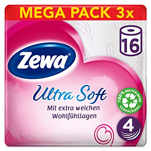 Zewa ultra soft Toilettenpapier, extra weiches WC-Papier 4-lagig mit zuverlässiger Komfortlagen-Qualität, 1 x Vorratspack mit 48 Rollen (3 x 16 Rollen)