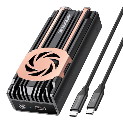 GRAUGEAR | Externes USB 4.0 Aluminiumgehäuse | 40 Gbit/s | für M.2 NVMe | 2280 SSD | M-Key | Heatpipe | Aktiver Lüfter | USB-C 40Gbps Kabel