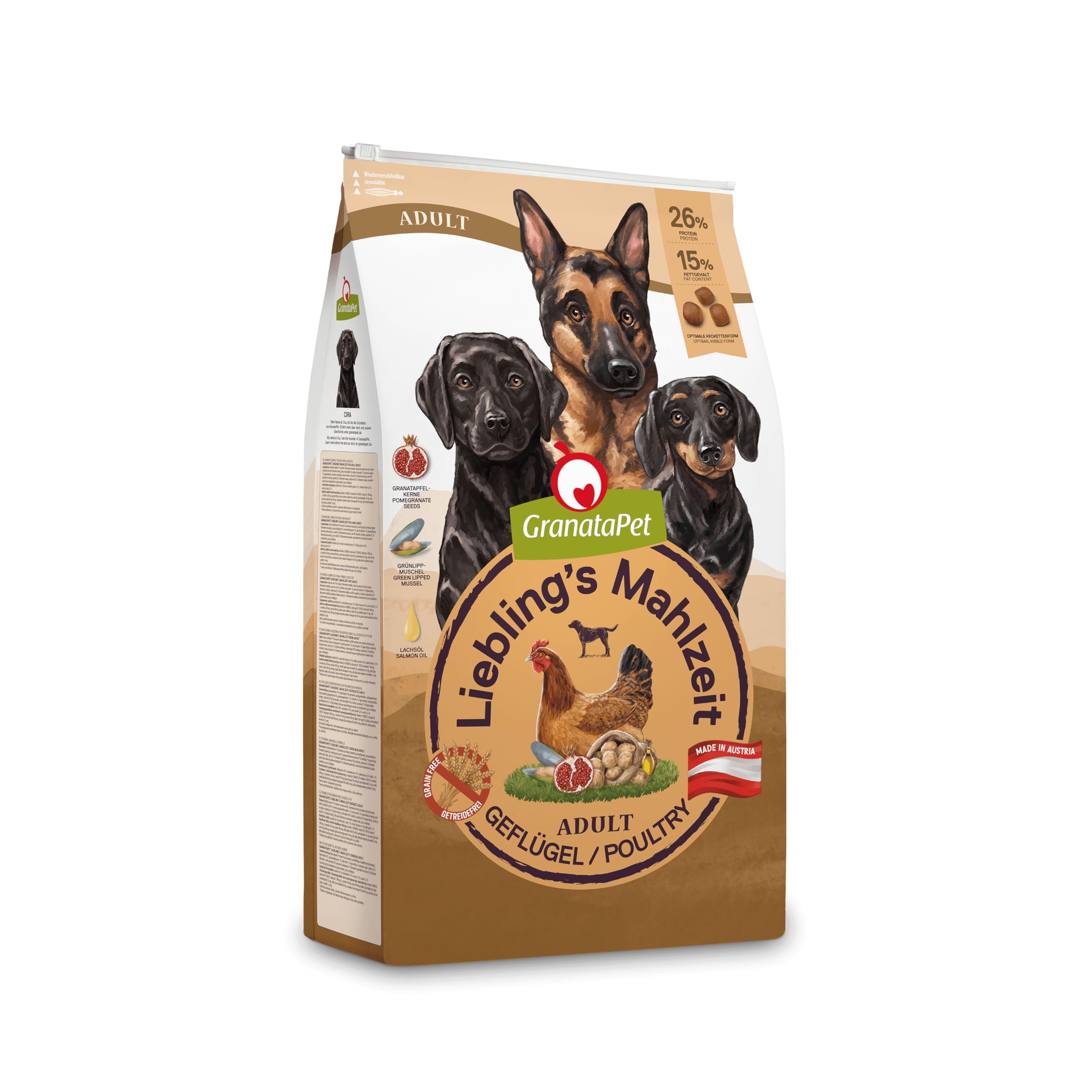 GranataPet Liebling's Mahlzeit Adult Geflügel, 10 kg, Trockenfutter für Hunde, Hundefutter ohne Getreide & ohne Zuckerzusätze, Alleinfuttermittel