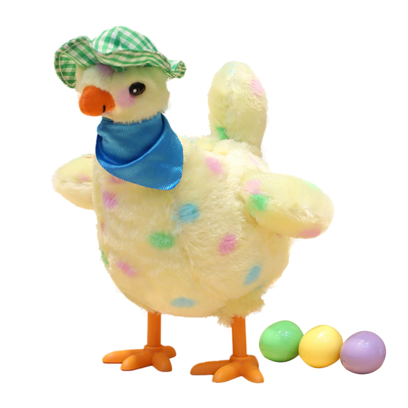 Zceplem Henne legt Eier Spielzeug, Tanzendes Spielzeug, das Eier legt, gefülltes Huhn, Realistische Hühnerfigur mit Hut und Schal für Familientreffen, Feiertagsfeiern, Interaktion